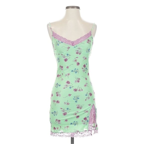 Motel Bodycon Y2K Revive Grunge Croquette Purple Lace Trim Floral Mini Dress S - Picture 2 of 14